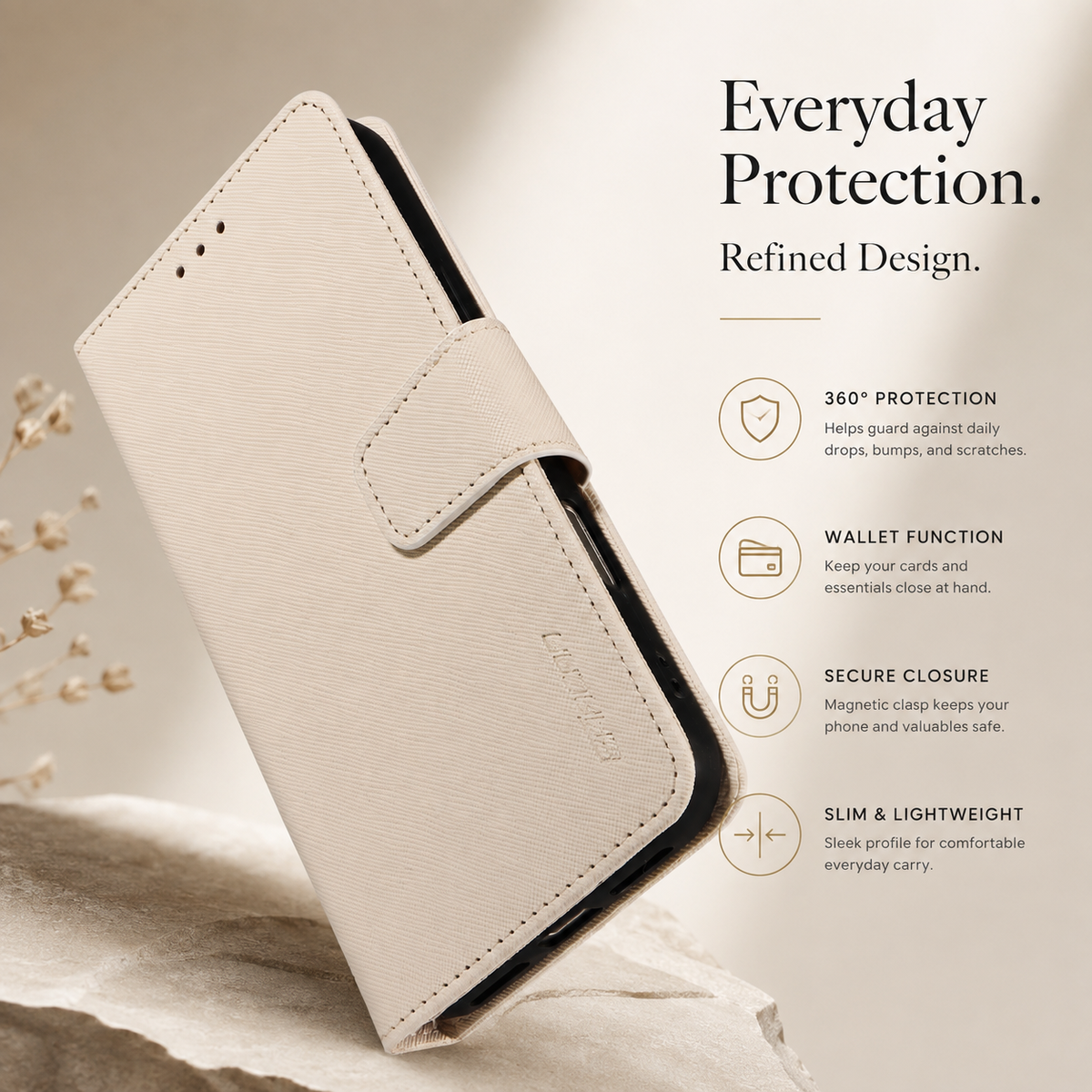 Premium iPhone Case Magnetic PU Leather Wallet Shockproof Protective Cover Anti Scratch Non Slip Slim Card Storage Soft Touch Full Coverage Fashion