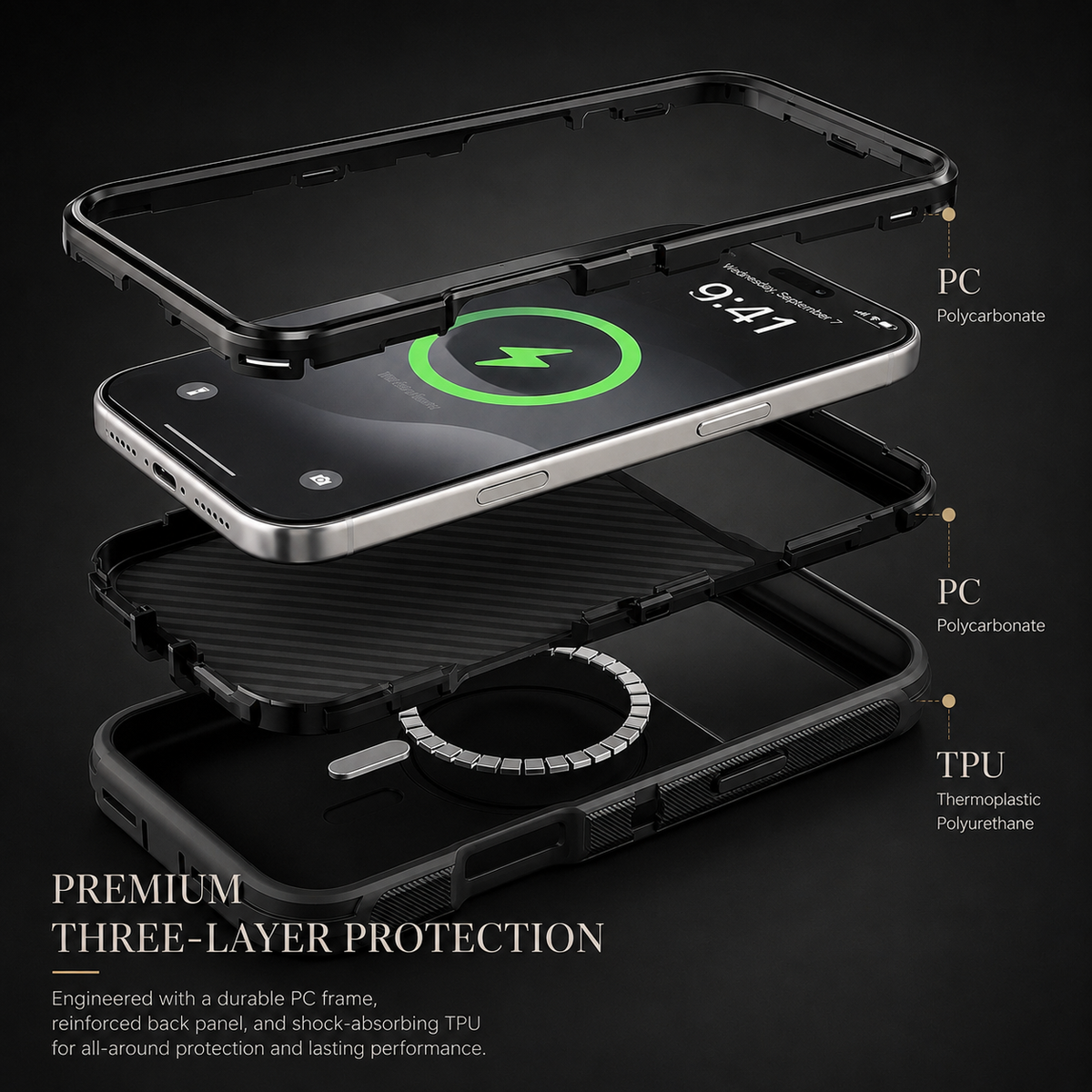 Premium iPhone Case Magnetic Protective Cover Rugged Defense Shockproof Armor Dual Layer Belt Clip Full Port Protection Anti Slip Grip Heavy Duty Case