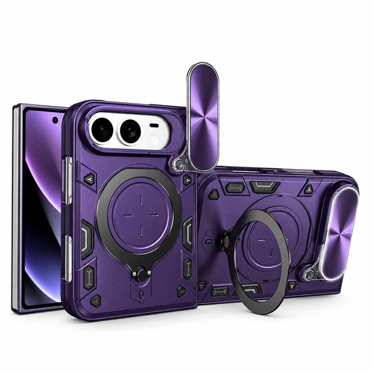 Premium iPhone Case Magnetic Ring Holder Shockproof Armor Shell Slide Camera Protection Tough Anti Scratch Slim Protective Durable Grip Phone Cover Case