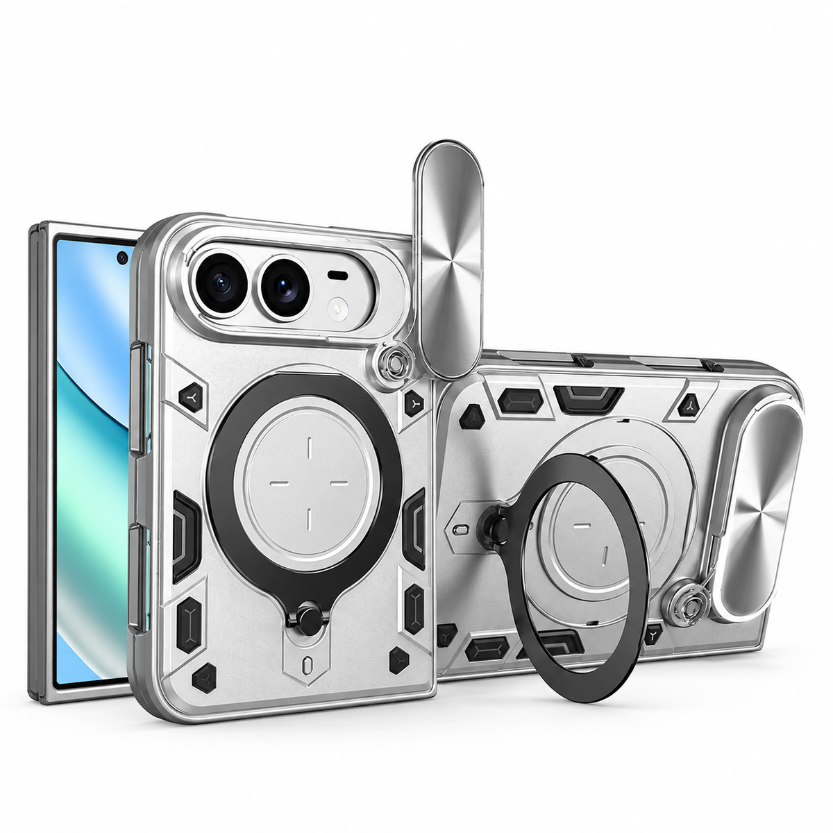 Premium iPhone Case Magnetic Ring Holder Shockproof Armor Shell Slide Camera Protection Tough Anti Scratch Slim Protective Durable Grip Phone Cover Case