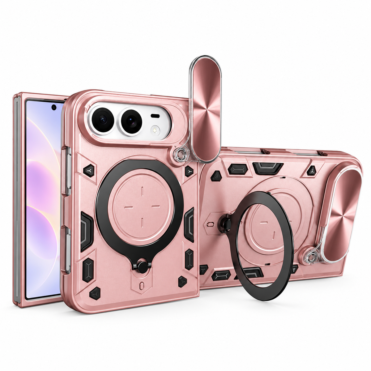 Premium iPhone Case Magnetic Ring Holder Shockproof Armor Shell Slide Camera Protection Tough Anti Scratch Slim Protective Durable Grip Phone Cover Case