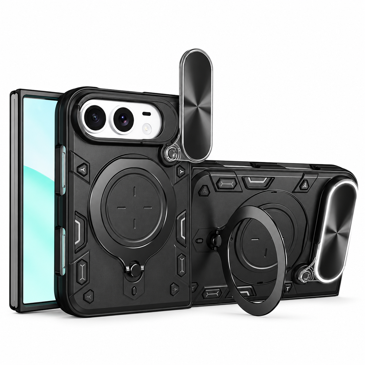 Premium iPhone Case Magnetic Ring Holder Shockproof Armor Shell Slide Camera Protection Tough Anti Scratch Slim Protective Durable Grip Phone Cover Case