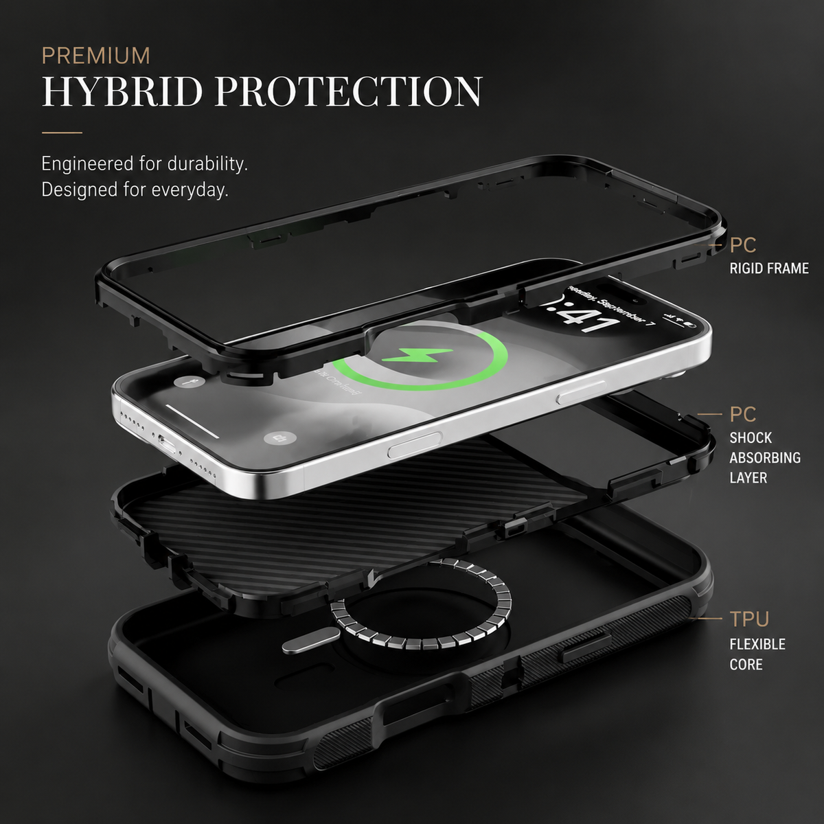 Premium iPhone Case Magnetic Rugged Defender Shockproof Armor Dual Layer Belt Clip Holder Protective Cover Full Port Protection Anti Slip Grip Heavy Duty Design