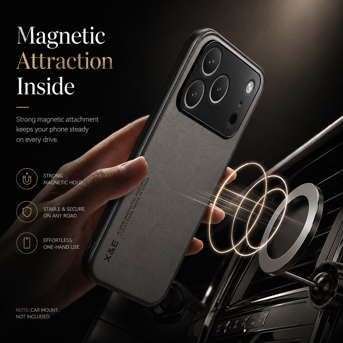 Premium iPhone Case Magnetic Shockproof Protective Cover Car Holder Compatible Anti Fingerprint Anti Scratch Non Slip Slim Reinforced Bumper Full Coverage