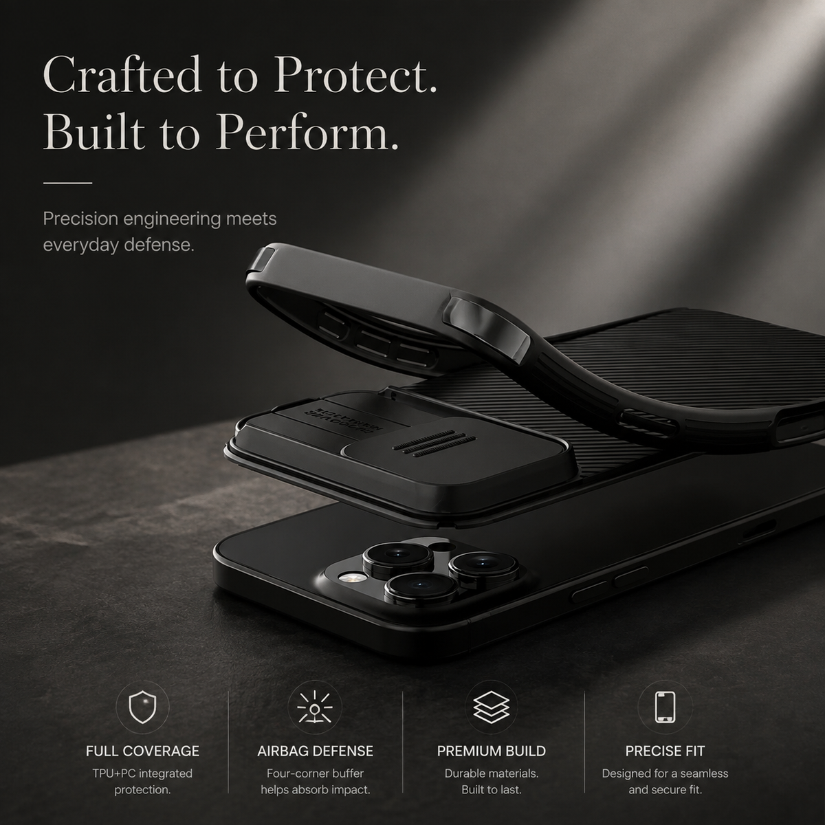 Premium iPhone Case Magnetic Shockproof Sliding Camera Cover PC TPU Dual Layer Anti Scratch Anti Slip Protective Casing Rugged Full Coverage Dustproof