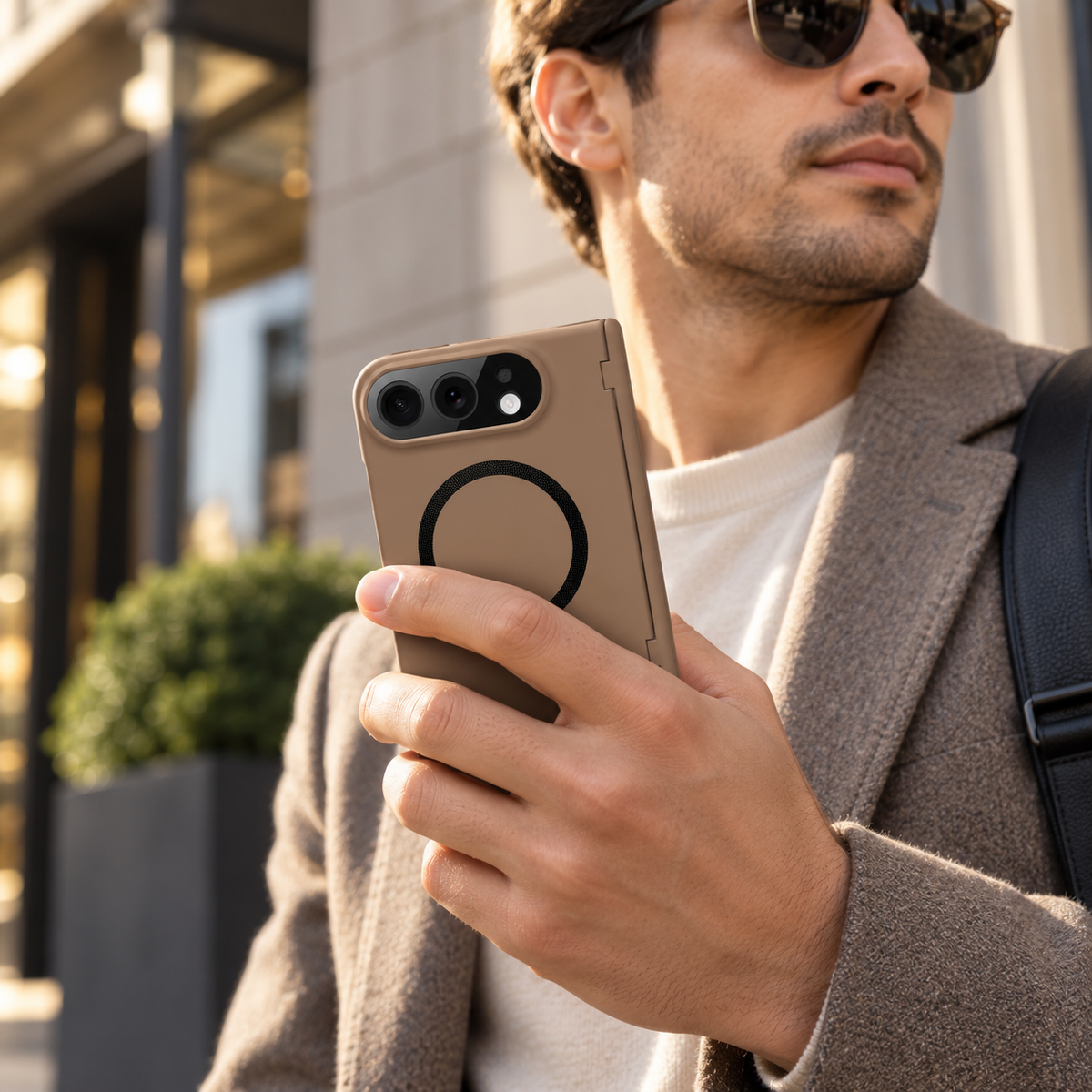 Premium iPhone Case Magnetic Spring Hinge Protection Tempered Glass Foldable Cover Shockproof Hard PC MagSafe Slim Durable Full Protective Phone Cover Case