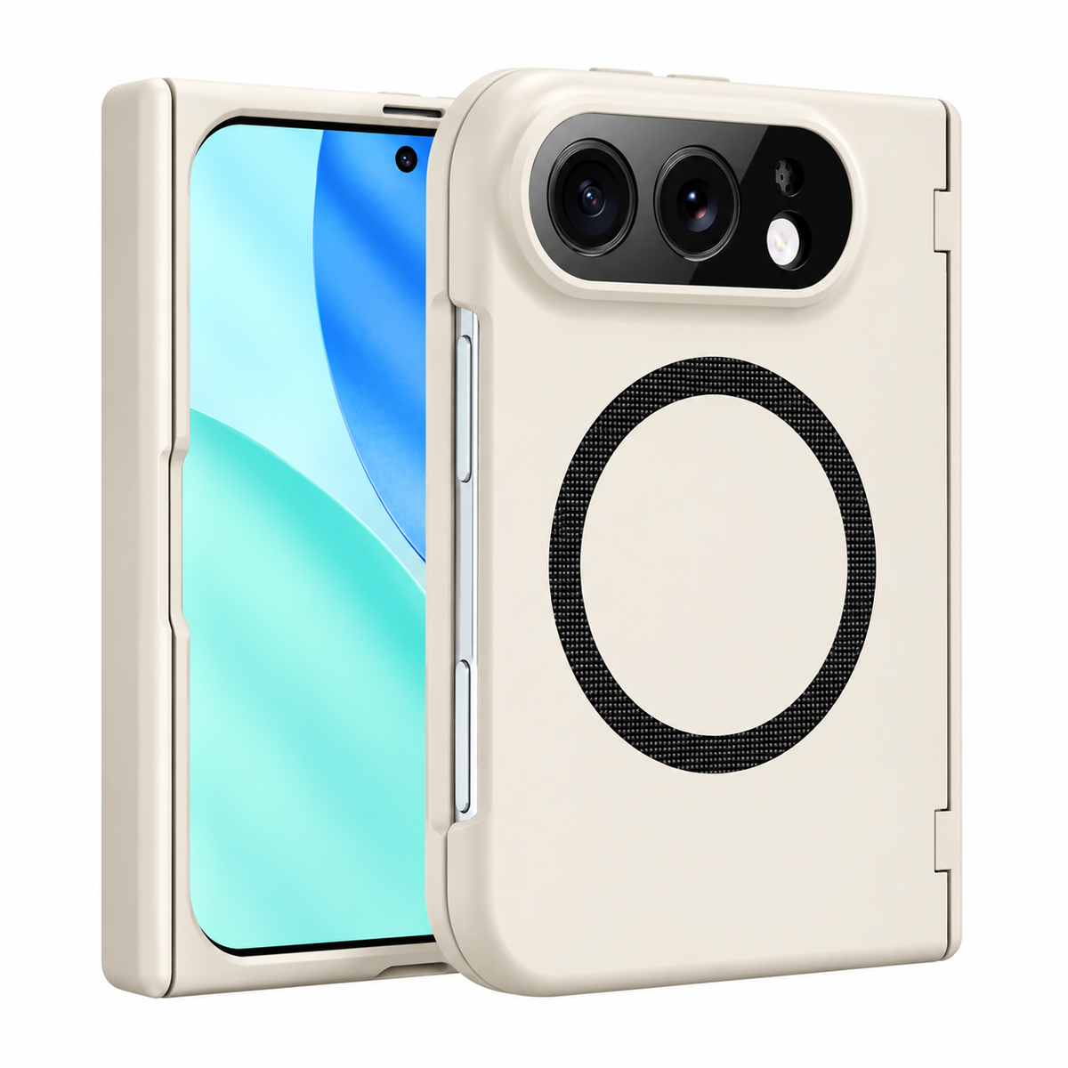 Premium iPhone Case Magnetic Spring Hinge Protection Tempered Glass Foldable Cover Shockproof Hard PC MagSafe Slim Durable Full Protective Phone Cover Case