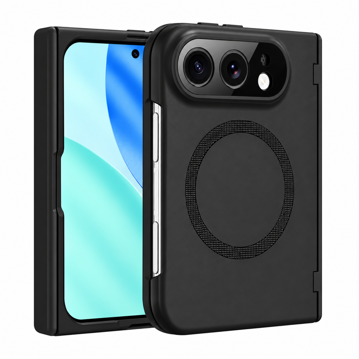 Premium iPhone Case Magnetic Spring Hinge Protection Tempered Glass Foldable Cover Shockproof Hard PC MagSafe Slim Durable Full Protective Phone Cover Case