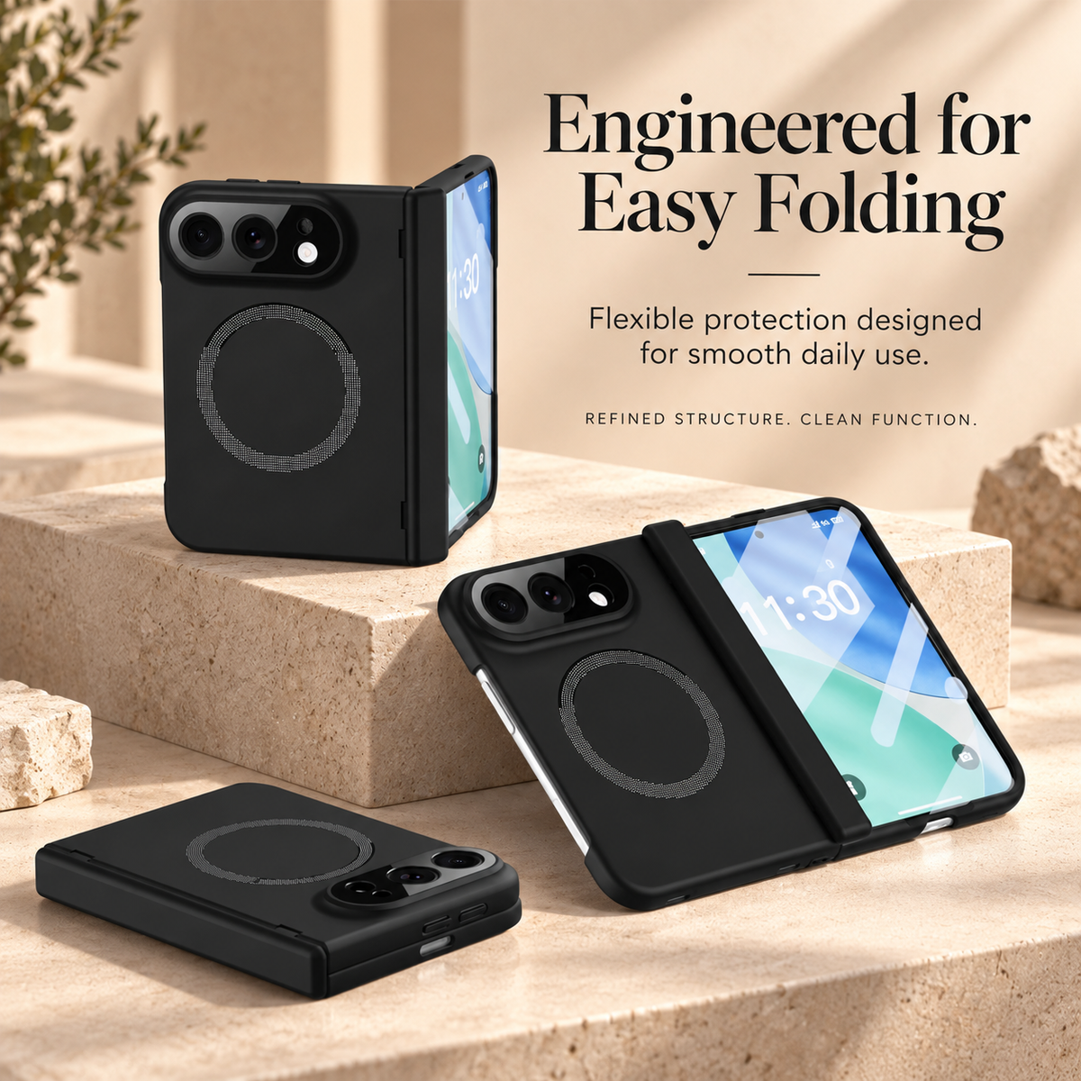 Premium iPhone Case Magnetic Spring Hinge Protection Tempered Glass Shockproof Hard PC MagSafe Slim Durable Anti Drop Full Protective Phone Cover Case