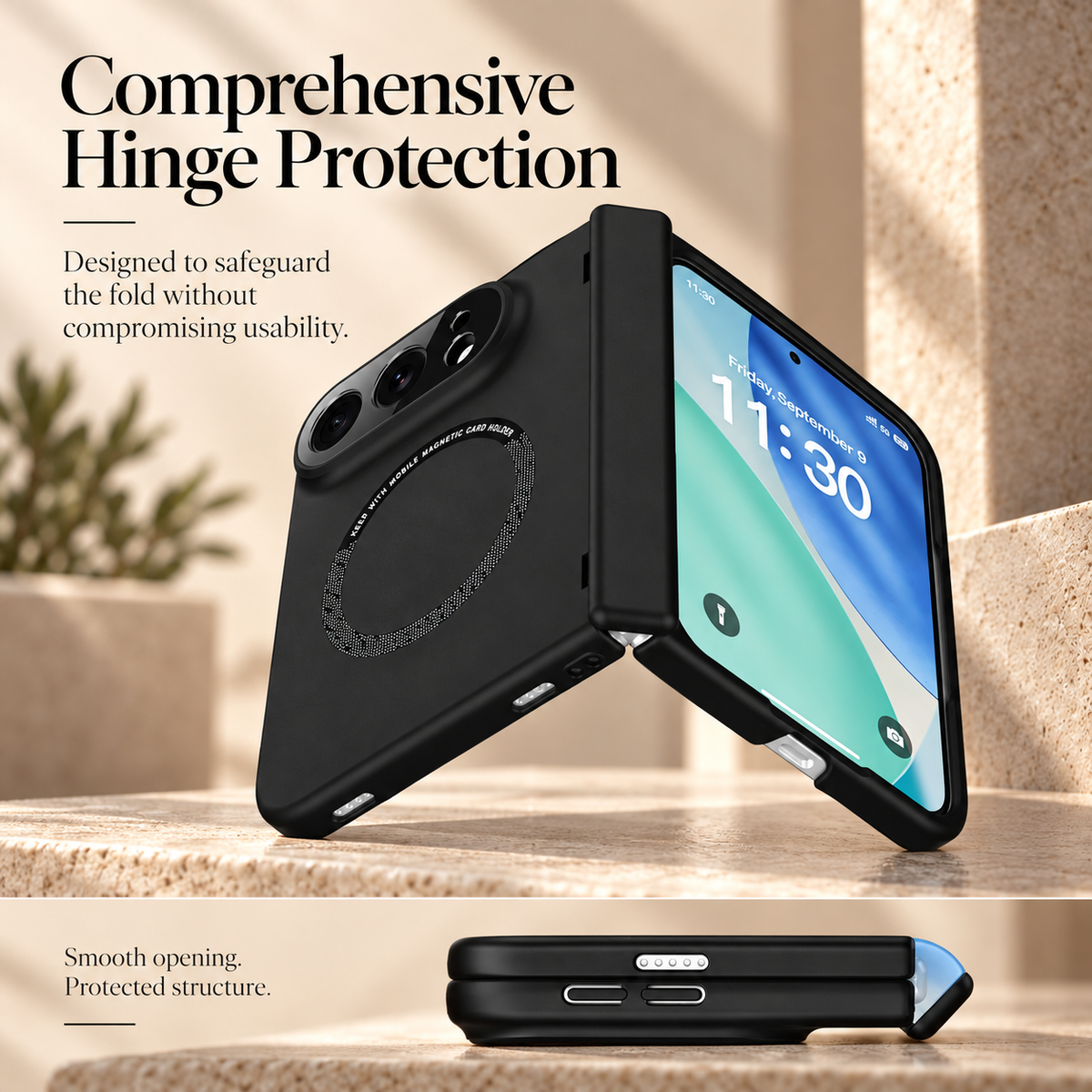 Premium iPhone Case Magnetic Spring Hinge Protection Tempered Glass Shockproof Hard PC MagSafe Slim Durable Anti Drop Full Protective Phone Cover Case