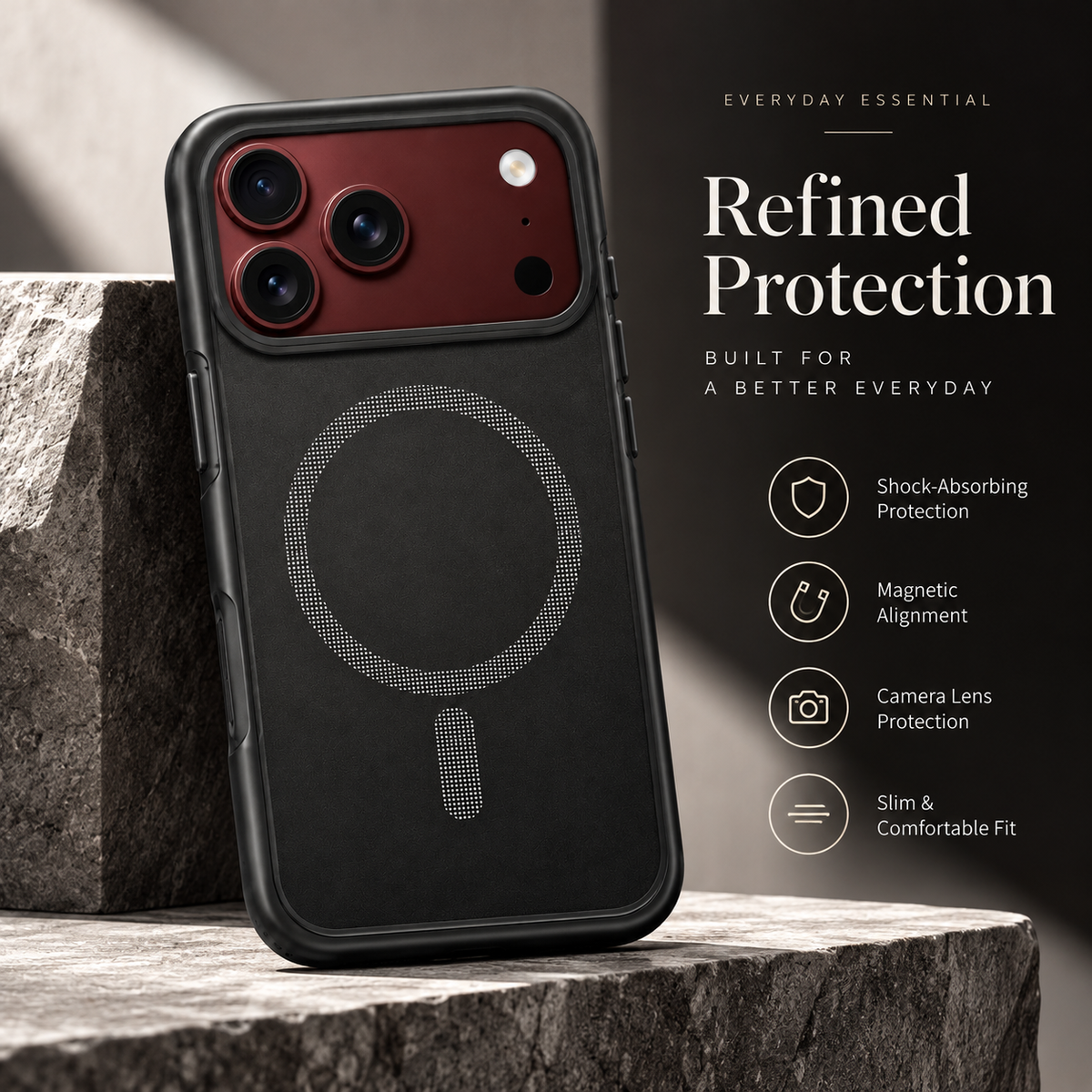 Premium iPhone Case Magnetic Spring Hinge Protection Tempered Glass Shockproof Hard PC MagSafe Slim Durable Anti Drop Full Protective Phone Cover Case