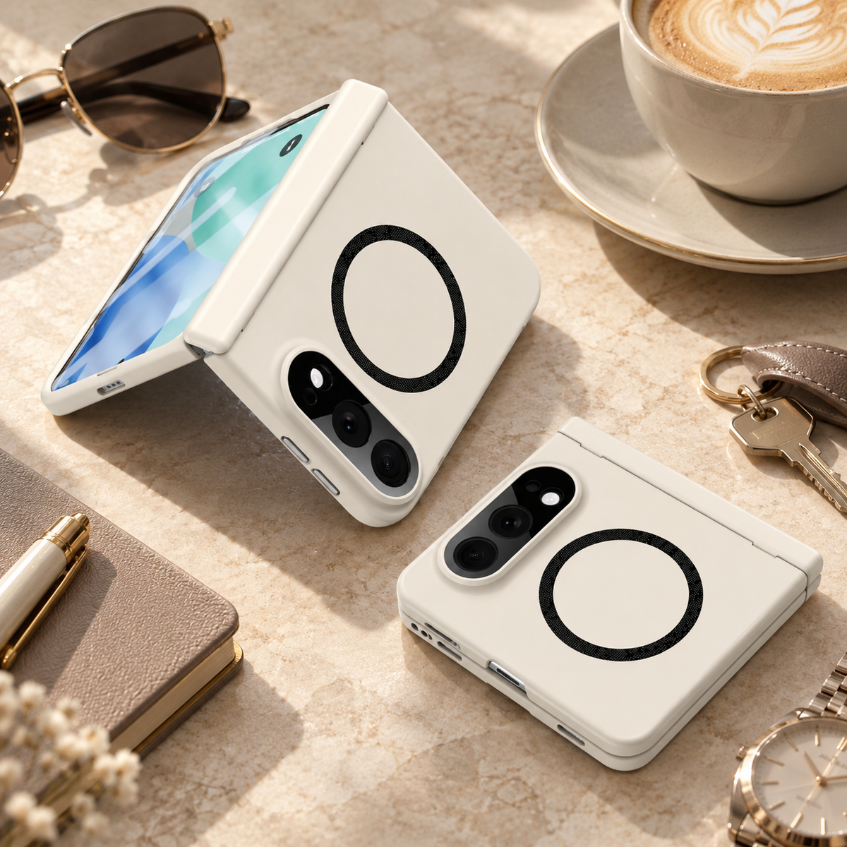 Premium iPhone Case Magnetic Spring Hinge Protection Tempered Glass Shockproof Hard PC MagSafe Slim Durable Anti Drop Full Protective Phone Cover Case