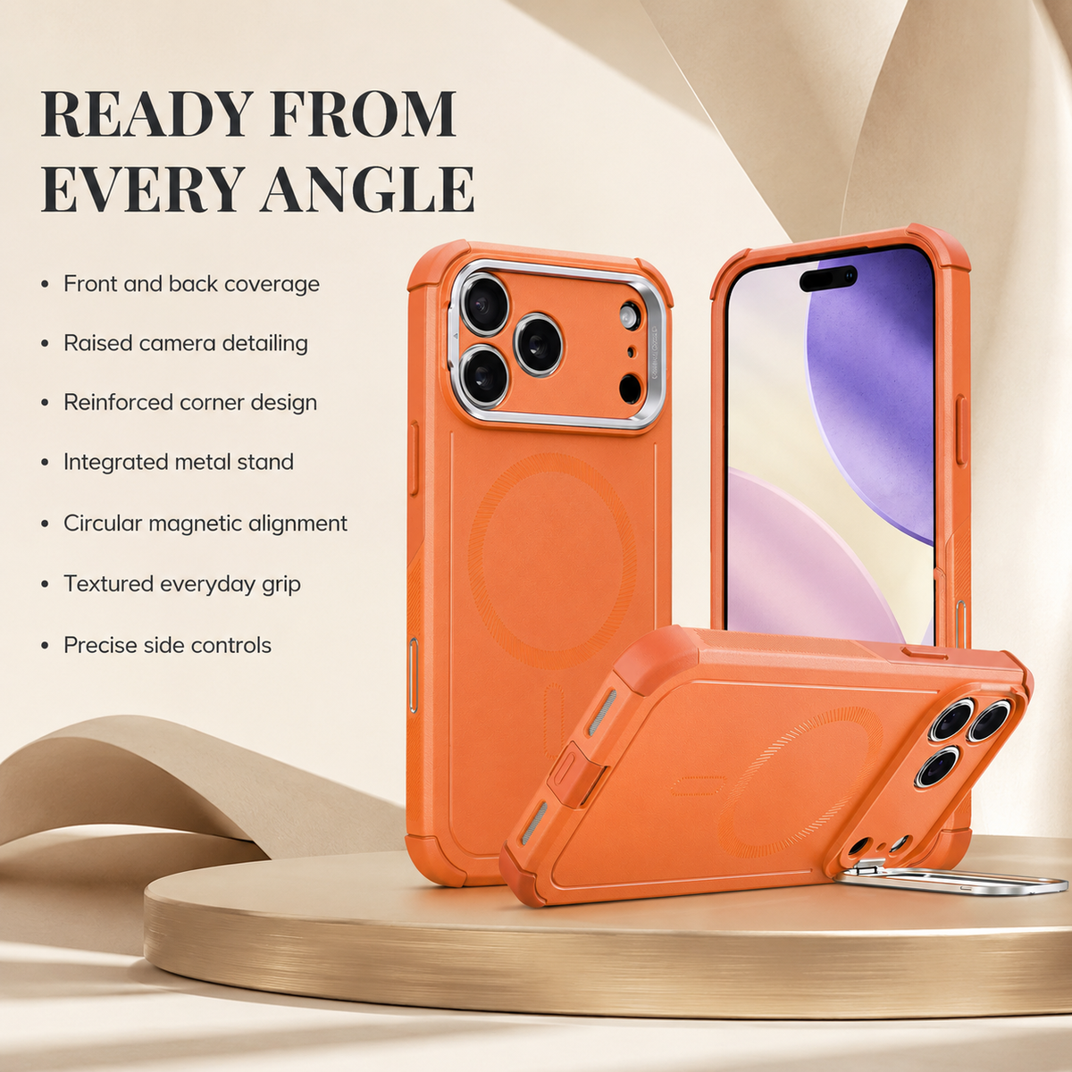 Premium iPhone Case Magnetic Stash Stand Military Grade Shockproof MagSafe Slim Anti Drop Camera Protection Durable Protective Kickstand Phone Cover Case