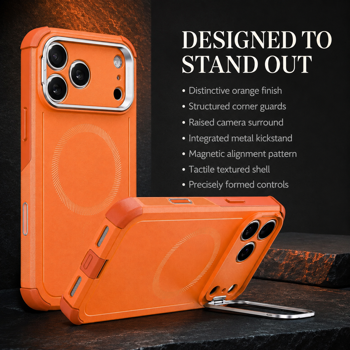 Premium iPhone Case Magnetic Stash Stand Military Grade Shockproof MagSafe Slim Anti Drop Camera Protection Durable Protective Kickstand Phone Cover Case