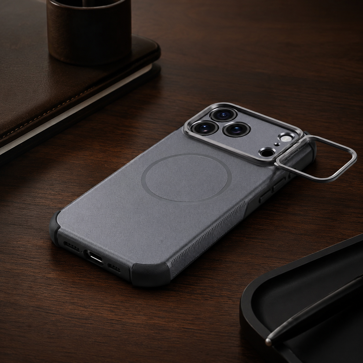 Premium iPhone Case Magnetic Stash Stand Military Grade Shockproof MagSafe Slim Anti Drop Camera Protection Durable Protective Kickstand Phone Cover Case