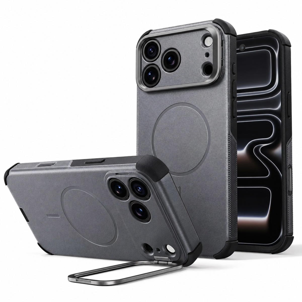 Premium iPhone Case Magnetic Stash Stand Military Grade Shockproof MagSafe Slim Anti Drop Camera Protection Durable Protective Kickstand Phone Cover Case