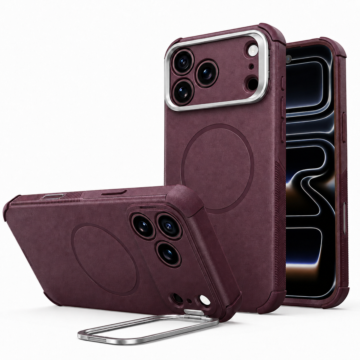 Premium iPhone Case Magnetic Stash Stand Military Grade Shockproof MagSafe Slim Anti Drop Camera Protection Durable Protective Kickstand Phone Cover Case
