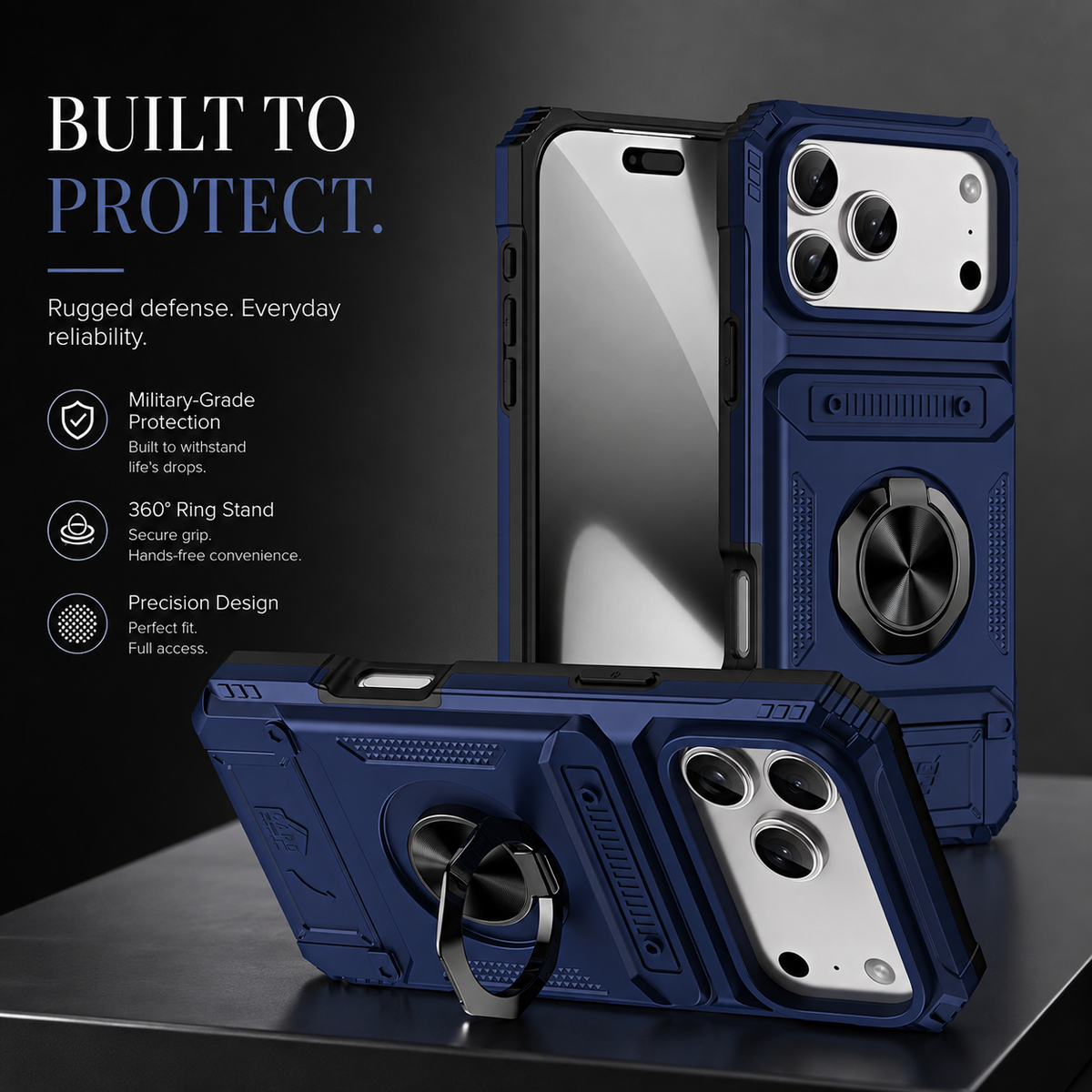 Premium iPhone Case Magnetic Wallet Card Holder Rotating Ring Kickstand Heavy Duty Shockproof PC Protective Cover Non Slip Tough Full Coverage Armor