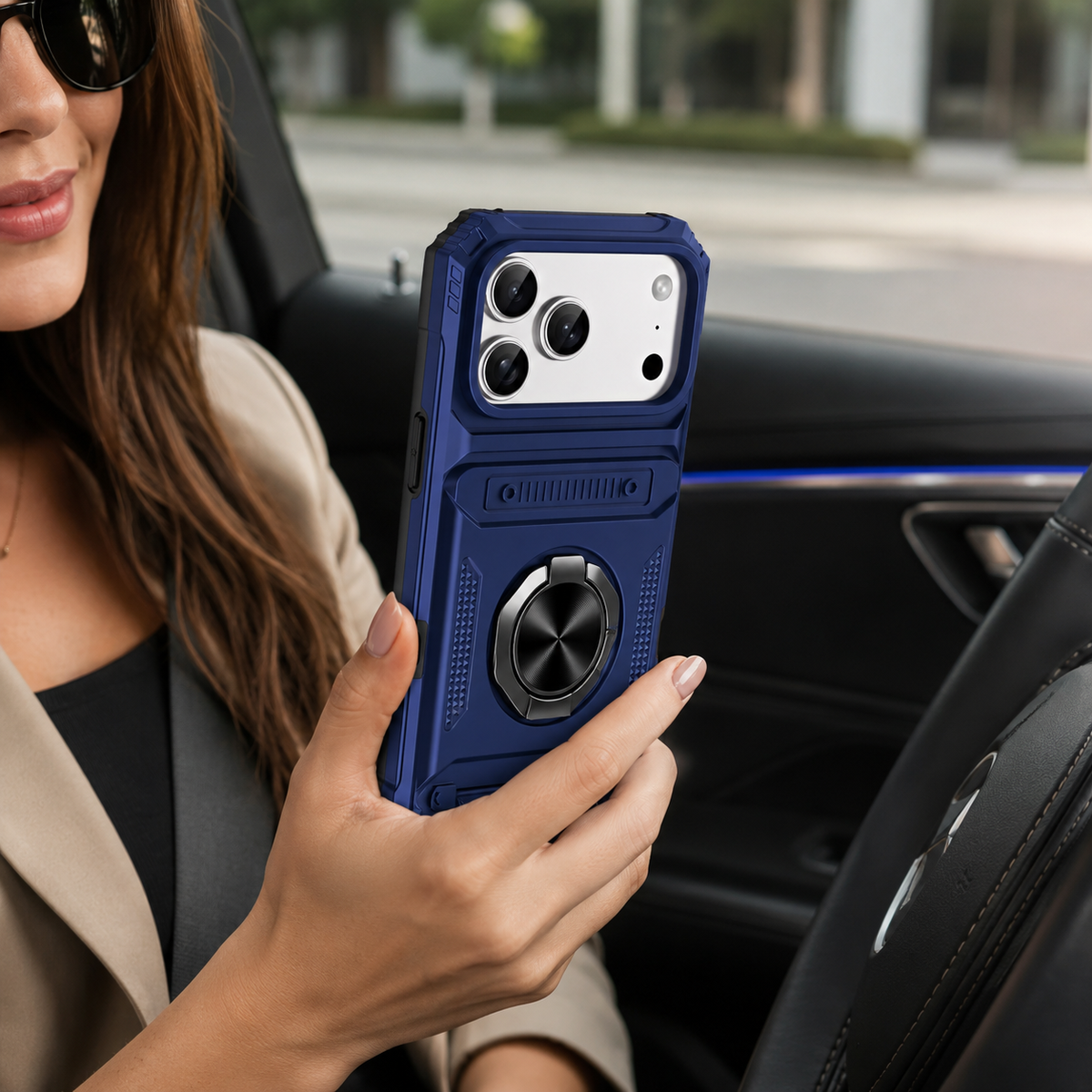 Premium iPhone Case Magnetic Wallet Card Holder Rotating Ring Kickstand Heavy Duty Shockproof PC Protective Cover Non Slip Tough Full Coverage Armor
