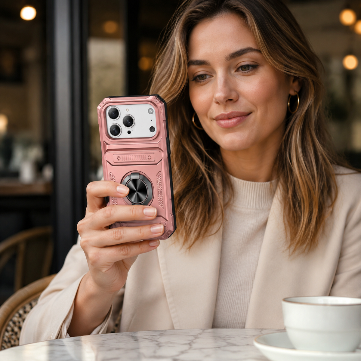 Premium iPhone Case Magnetic Wallet Card Holder Rotating Ring Kickstand Heavy Duty Shockproof PC Protective Cover Non Slip Tough Full Coverage Armor