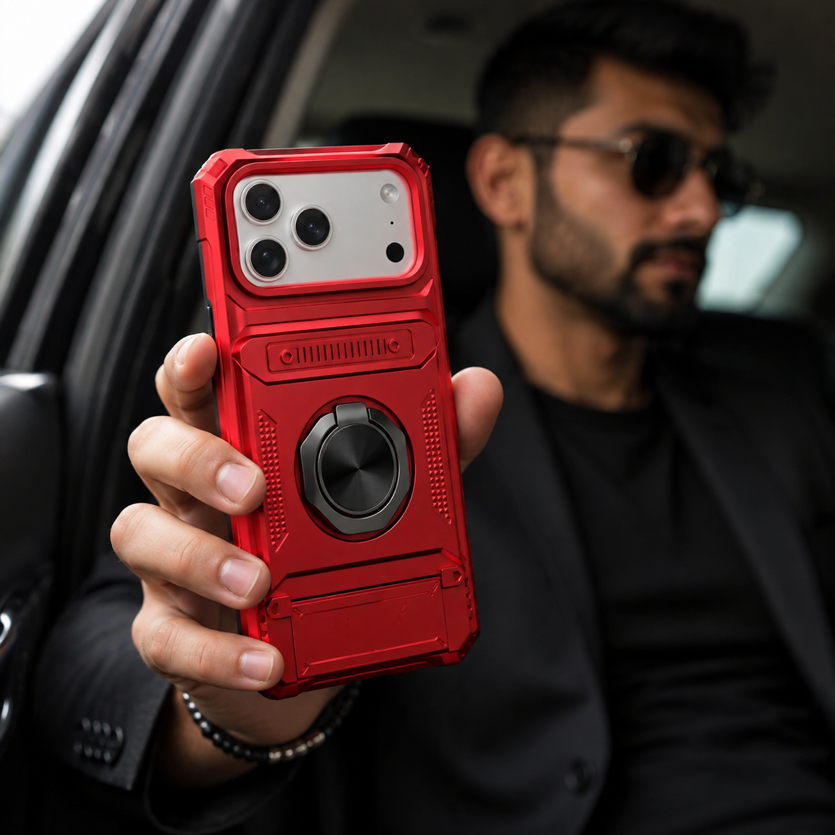 Premium iPhone Case Magnetic Wallet Card Holder Rotating Ring Kickstand Heavy Duty Shockproof PC Protective Cover Non Slip Tough Full Coverage Armor