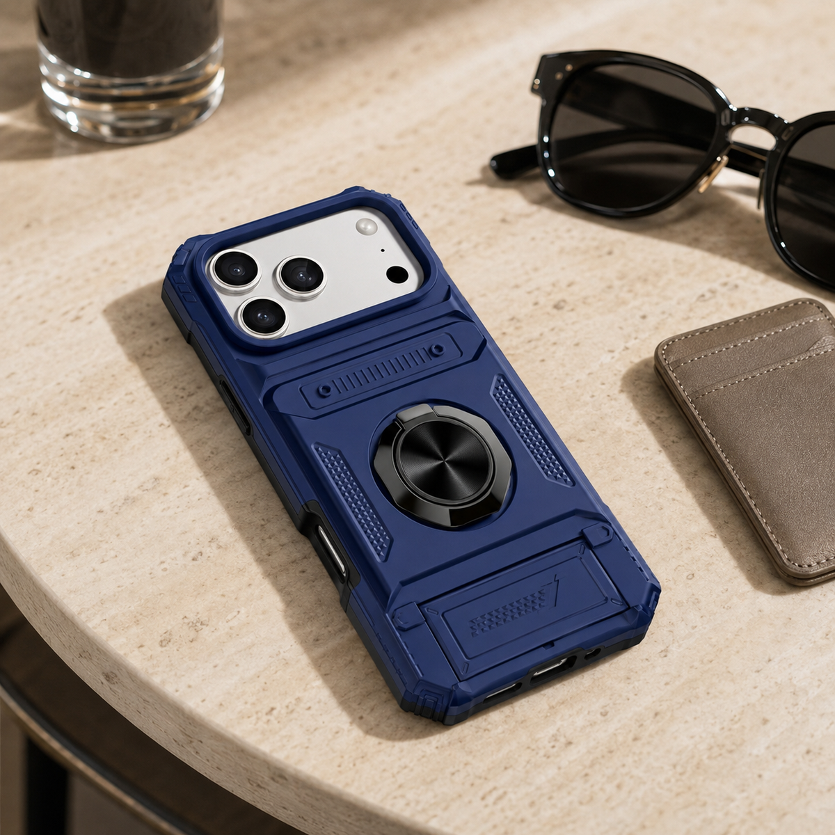 Premium iPhone Case Magnetic Wallet Card Holder Rotating Ring Kickstand Heavy Duty Shockproof PC Protective Cover Non Slip Tough Full Coverage Armor
