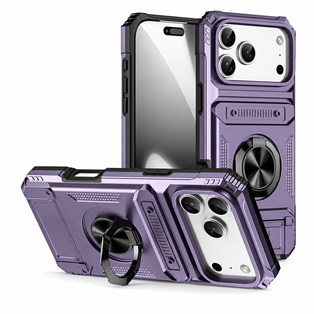Premium iPhone Case Magnetic Wallet Card Holder Rotating Ring Kickstand Heavy Duty Shockproof PC Protective Cover Non Slip Tough Full Coverage Armor