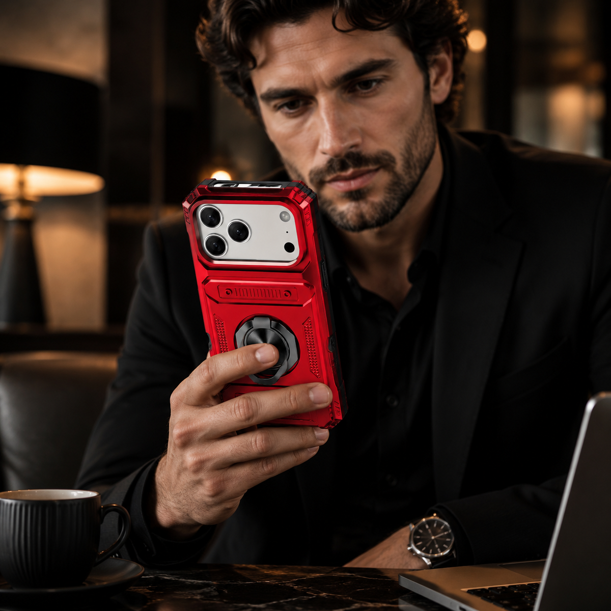 Premium iPhone Case Magnetic Wallet Cover Card Holder Rotating Ring Kickstand Heavy Duty Shockproof Drop Protection Anti Slip Full Coverage Case