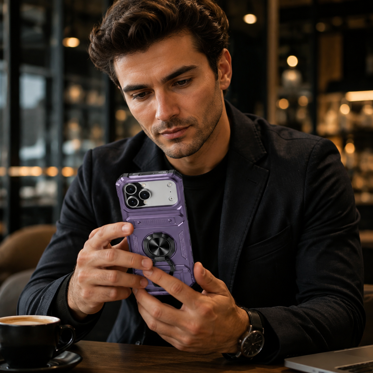 Premium iPhone Case Magnetic Wallet Cover Card Holder Rotating Ring Kickstand Heavy Duty Shockproof Drop Protection Anti Slip Full Coverage Case