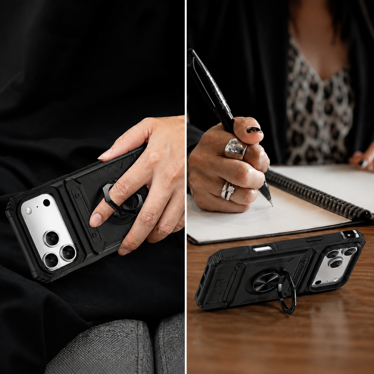 Premium iPhone Case Magnetic Wallet Cover Card Holder Rotating Ring Kickstand Heavy Duty Shockproof Drop Protection Anti Slip Full Coverage Case