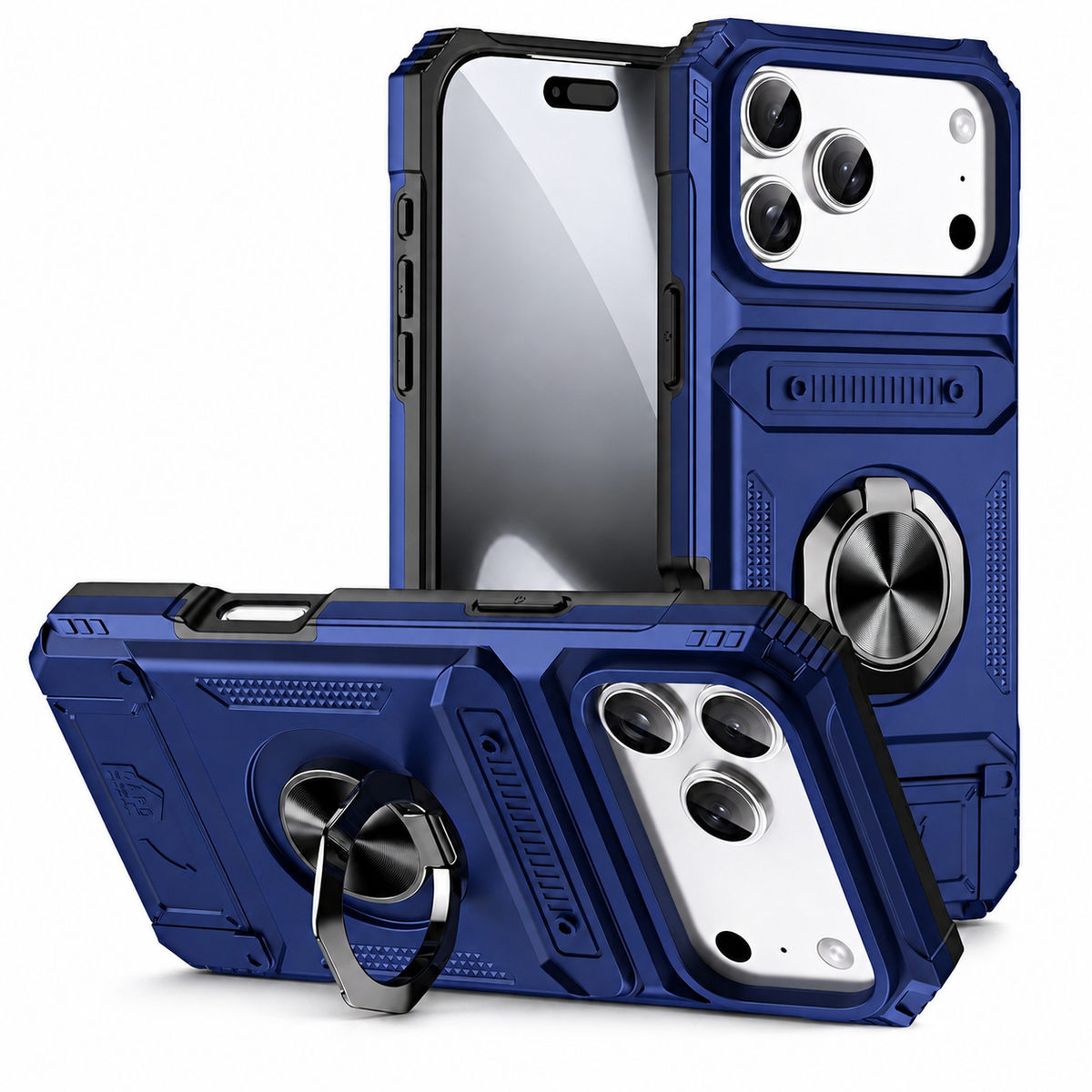 Premium iPhone Case Magnetic Wallet Cover Card Holder Rotating Ring Kickstand Heavy Duty Shockproof Drop Protection Anti Slip Full Coverage Case