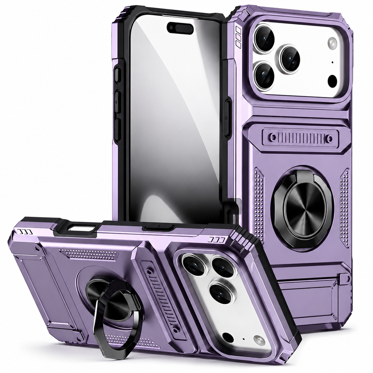 Premium iPhone Case Magnetic Wallet Cover Card Holder Rotating Ring Kickstand Heavy Duty Shockproof Drop Protection Anti Slip Full Coverage Case