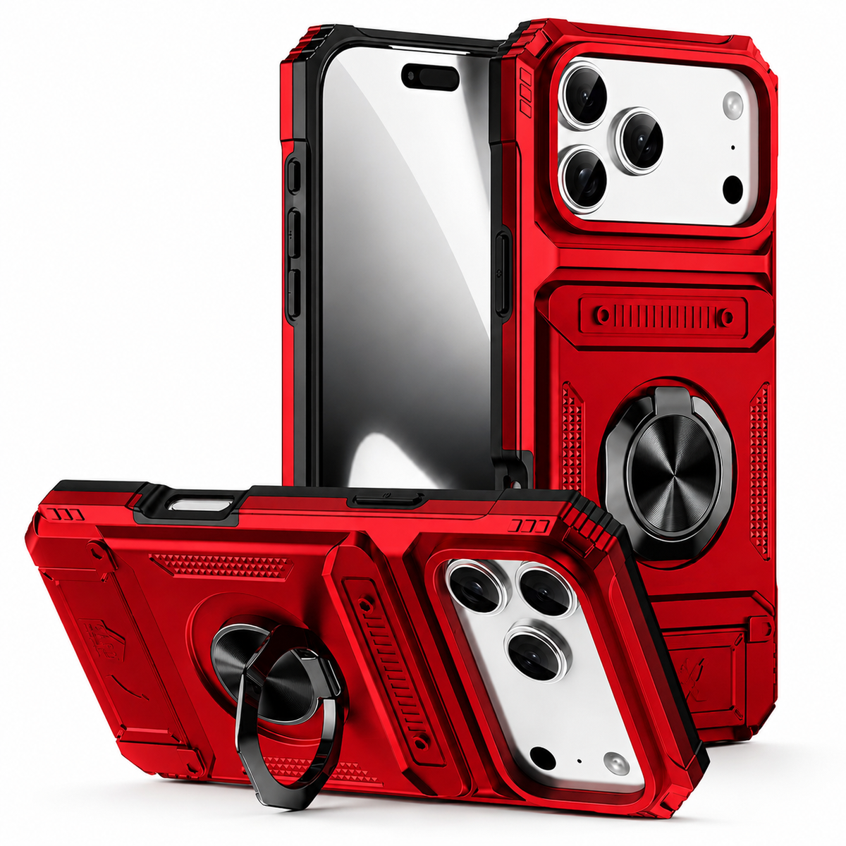 Premium iPhone Case Magnetic Wallet Cover Card Holder Rotating Ring Kickstand Heavy Duty Shockproof Drop Protection Anti Slip Full Coverage Case