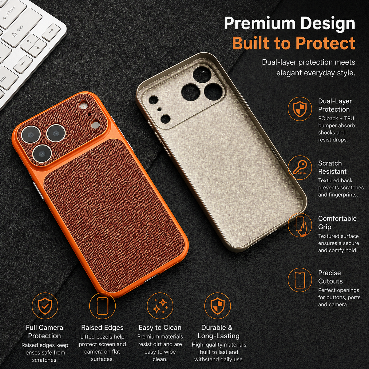 Premium iPhone Case Magnetic Woven Leather Textured Shockproof Protective Cover Hard PC Armor Anti Scratch Plating Slim Retro Non Slip Full Coverage