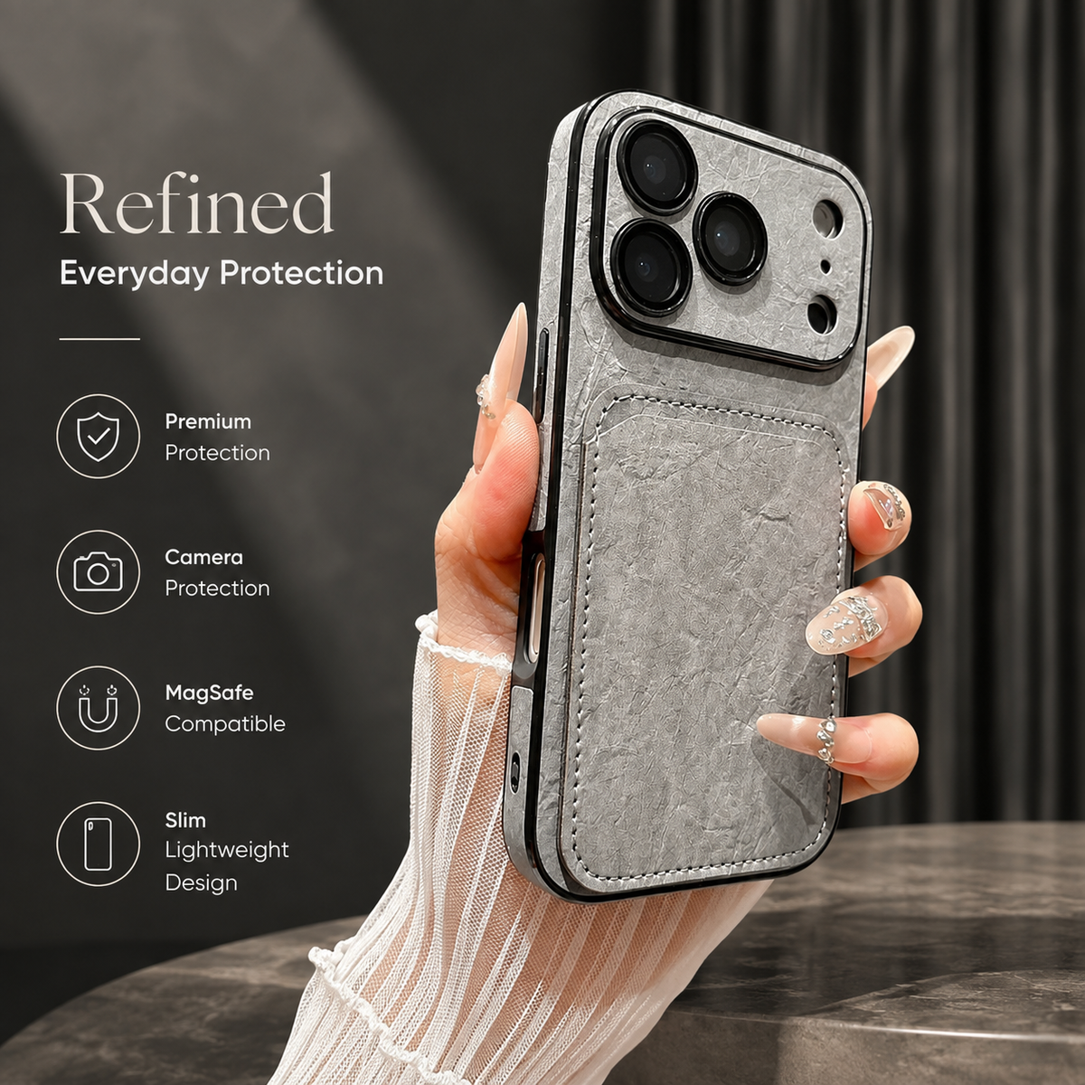 Premium iPhone Case Matte Card Holder Wallet Shockproof Acrylic Protective Cover Slim Anti Scratch Non Slip Bumper Hard Back Card Storage Case