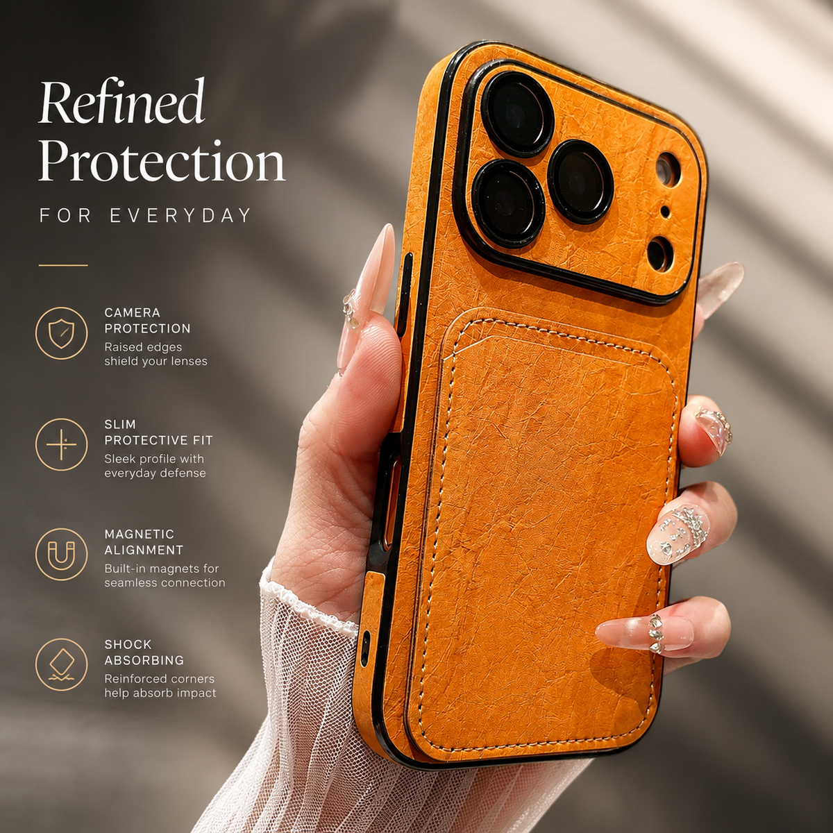 Premium iPhone Case Matte Card Holder Wallet Shockproof Acrylic Protective Cover Slim Anti Scratch Non Slip Bumper Hard Back Card Storage Case