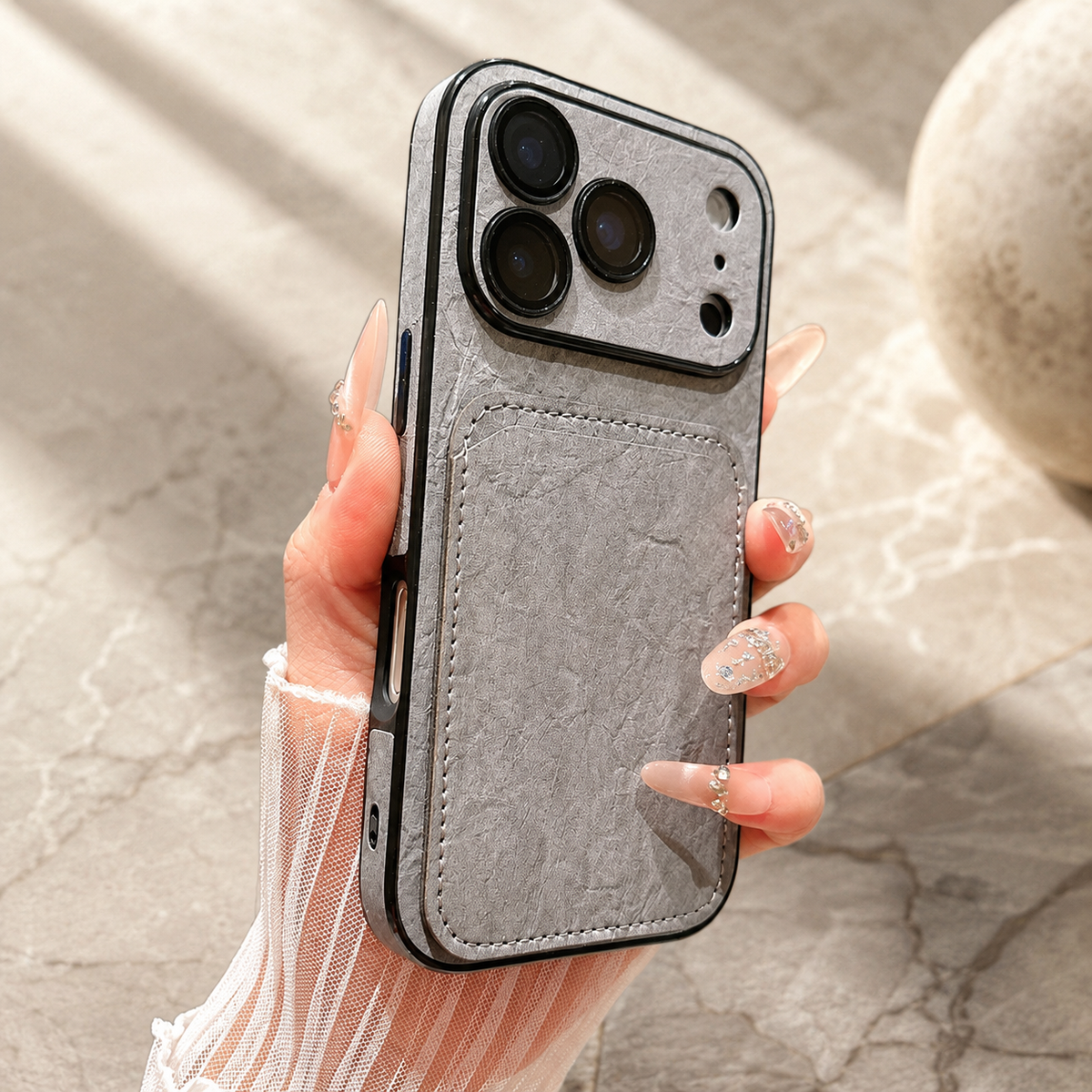 Premium iPhone Case Matte Card Holder Wallet Shockproof Acrylic Protective Cover Slim Anti Scratch Non Slip Bumper Hard Back Card Storage Case