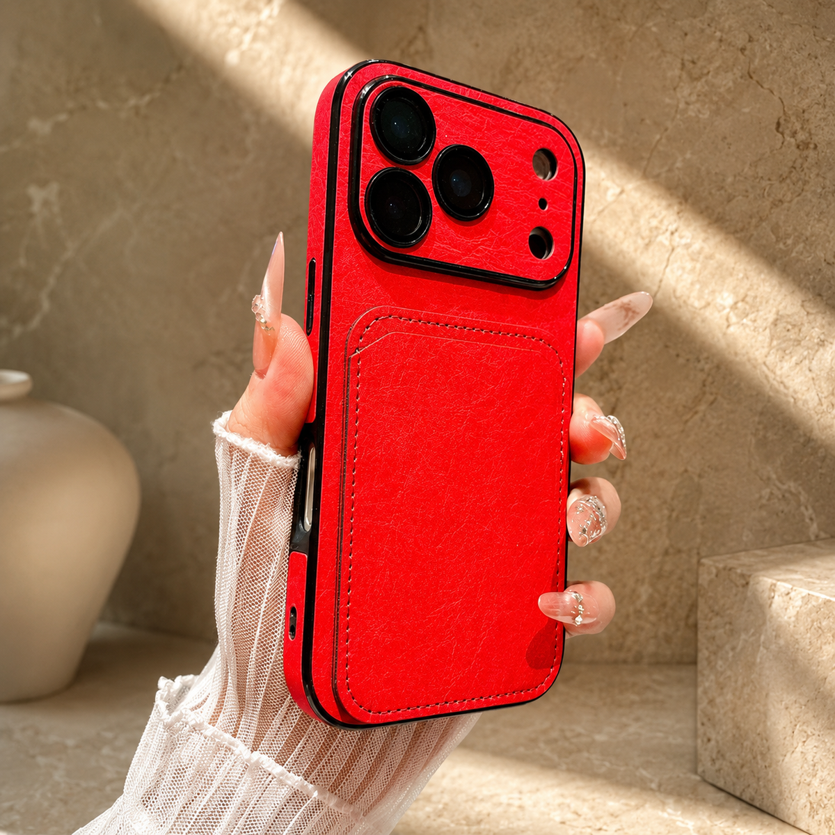 Premium iPhone Case Matte Card Holder Wallet Shockproof Acrylic Protective Cover Slim Anti Scratch Non Slip Bumper Hard Back Card Storage Case