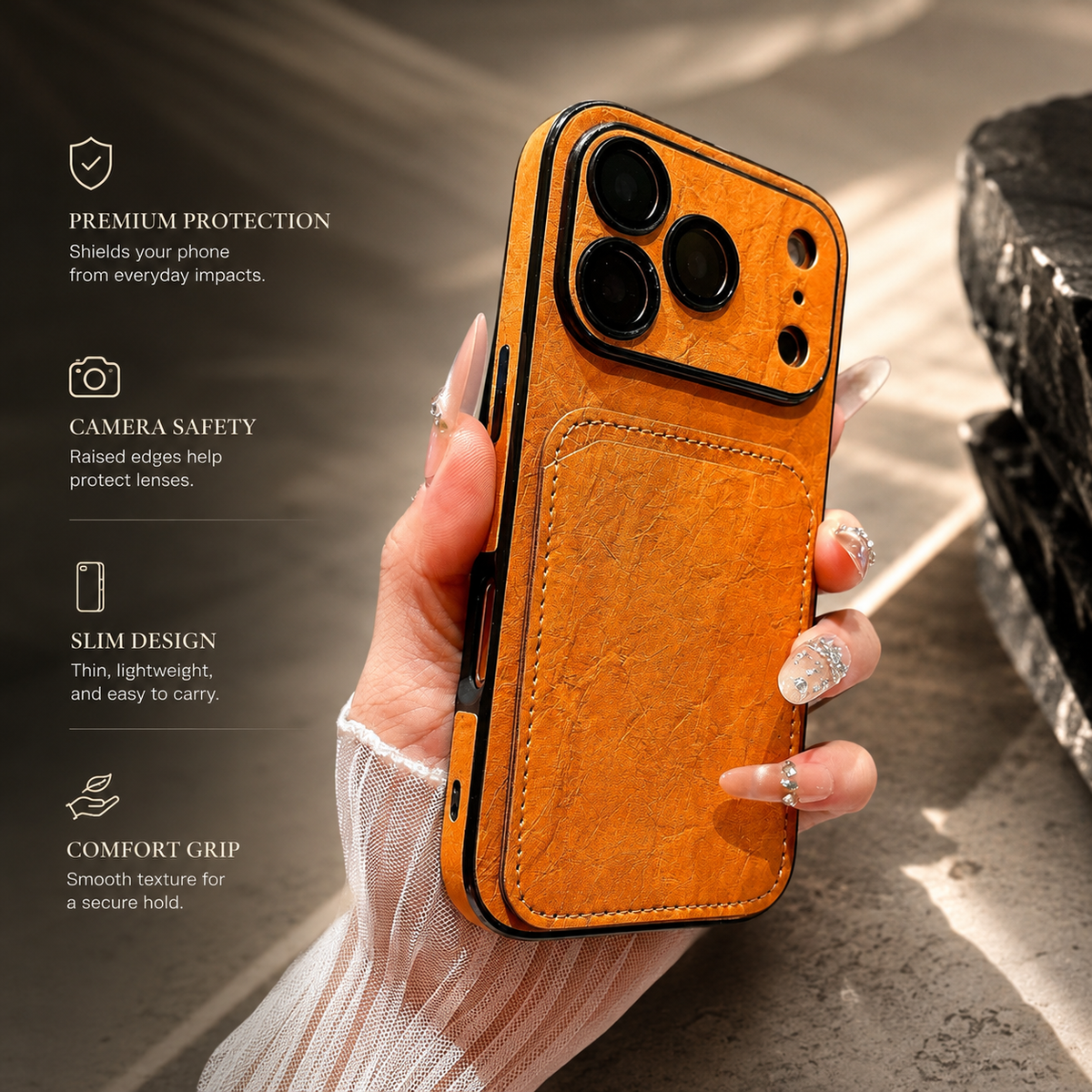 Premium iPhone Case Matte Card Holder Wallet Shockproof Acrylic Protective Cover Slim Anti Scratch Non Slip Bumper Hard Back Card Storage Case