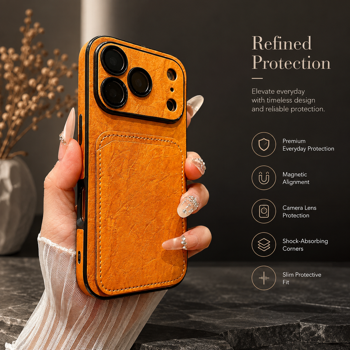 Premium iPhone Case Matte Card Holder Wallet Shockproof Acrylic Protective Cover Slim Anti Scratch Non Slip Bumper Hard Back Card Storage Case