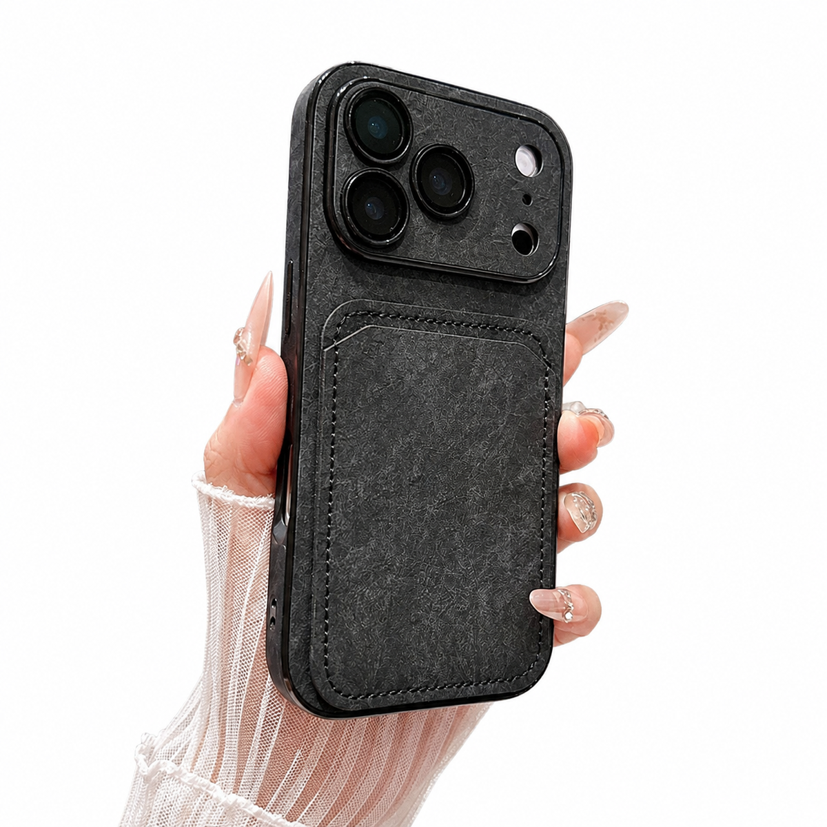 Premium iPhone Case Matte Card Holder Wallet Shockproof Acrylic Protective Cover Slim Anti Scratch Non Slip Bumper Hard Back Card Storage Case