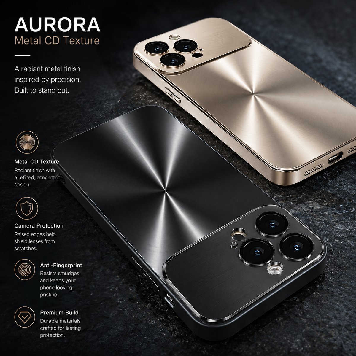 Premium iPhone Case Metal Camera Lens Protection Shockproof Dual Layer Protective Cover Soft Silicone Frame Anti Scratch Non Slip CD Laser 3D Design