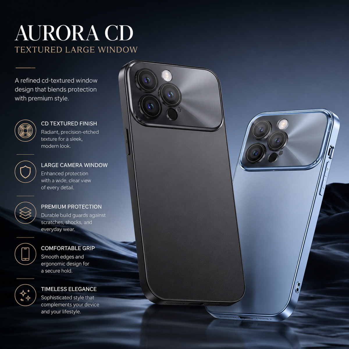 Premium iPhone Case Metal Camera Lens Protection Shockproof Dual Layer Protective Cover Soft Silicone Frame Anti Scratch Non Slip CD Laser 3D Design