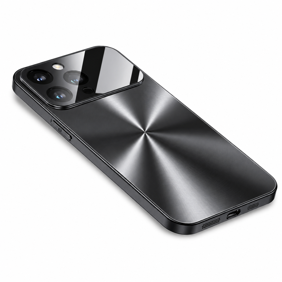 Premium iPhone Case Metal Camera Lens Protection Shockproof Dual Layer Protective Cover Soft Silicone Frame Anti Scratch Non Slip CD Laser 3D Design