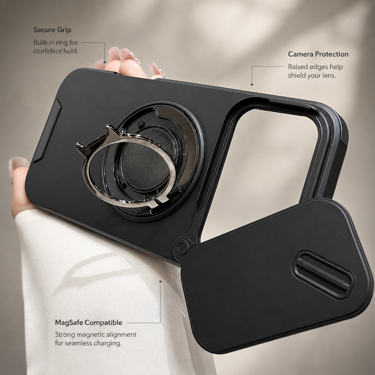 Premium iPhone Case Military Armor Magnetic Ring Cover with 360° Rotating Folding Stand Full Lens Protection Dual-Layer Shockproof Design