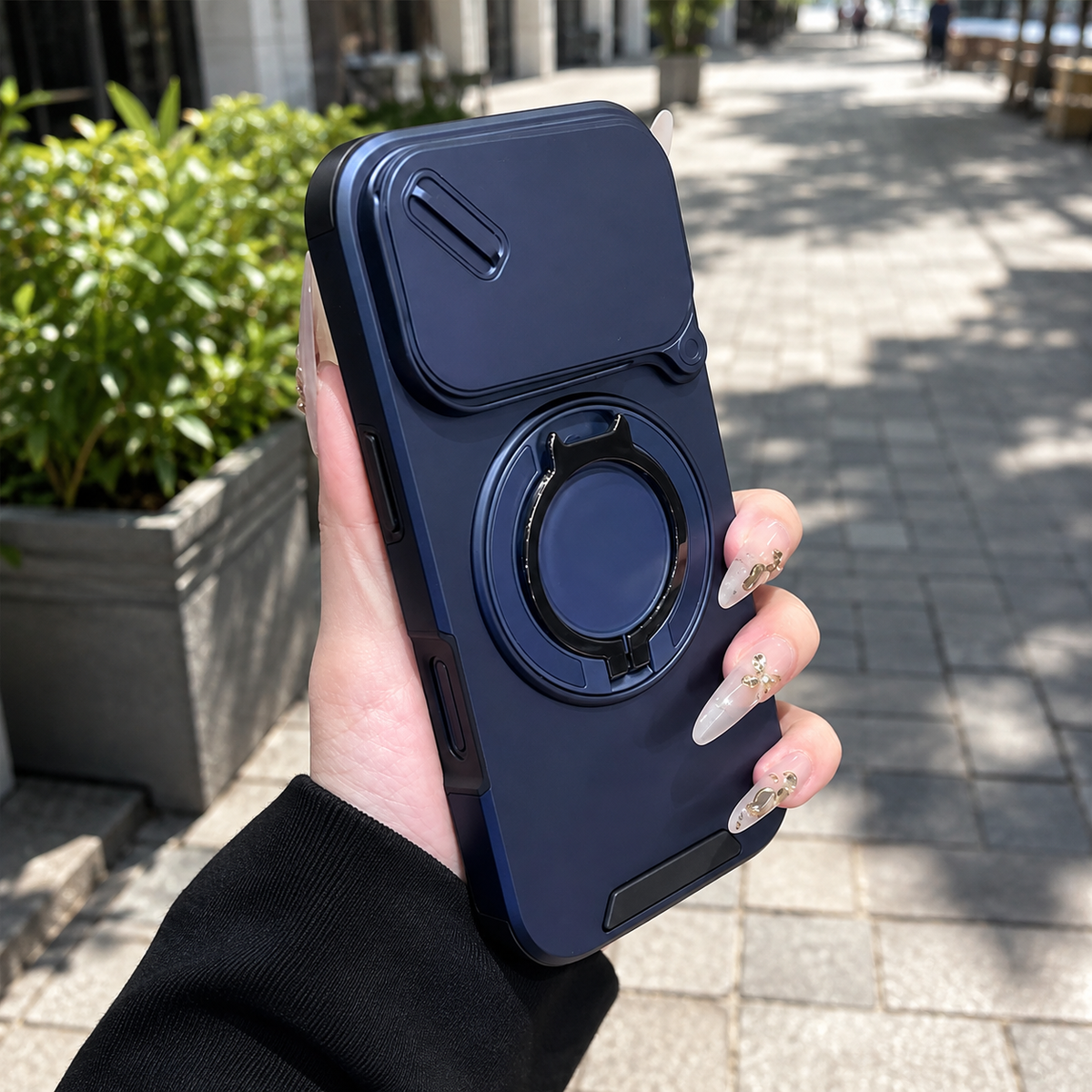 Premium iPhone Case Military Armor Magnetic Ring Cover with 360° Rotating Folding Stand Full Lens Protection Dual-Layer Shockproof Design