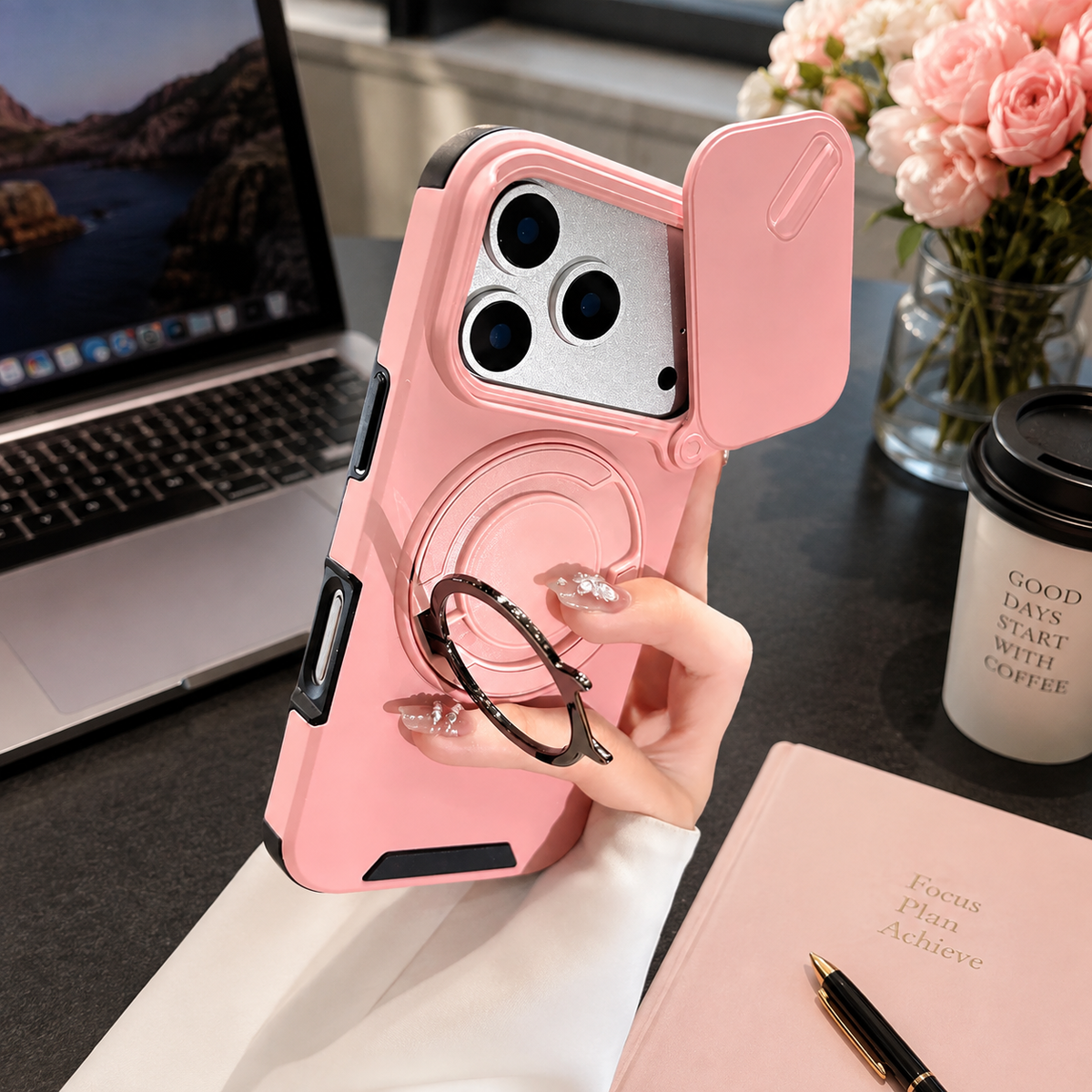 Premium iPhone Case Military Armor Magnetic Ring Cover with 360° Rotating Folding Stand Full Lens Protection Dual-Layer Shockproof Design