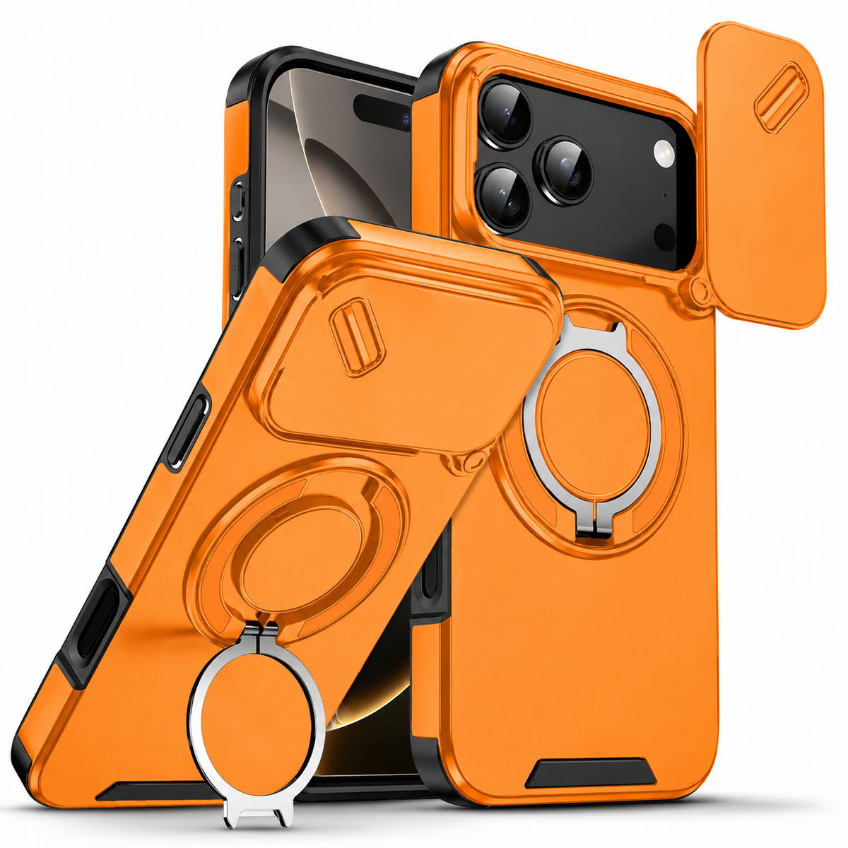 Premium iPhone Case Military Armor Magnetic Ring Cover with 360° Rotating Folding Stand Full Lens Protection Dual-Layer Shockproof Design