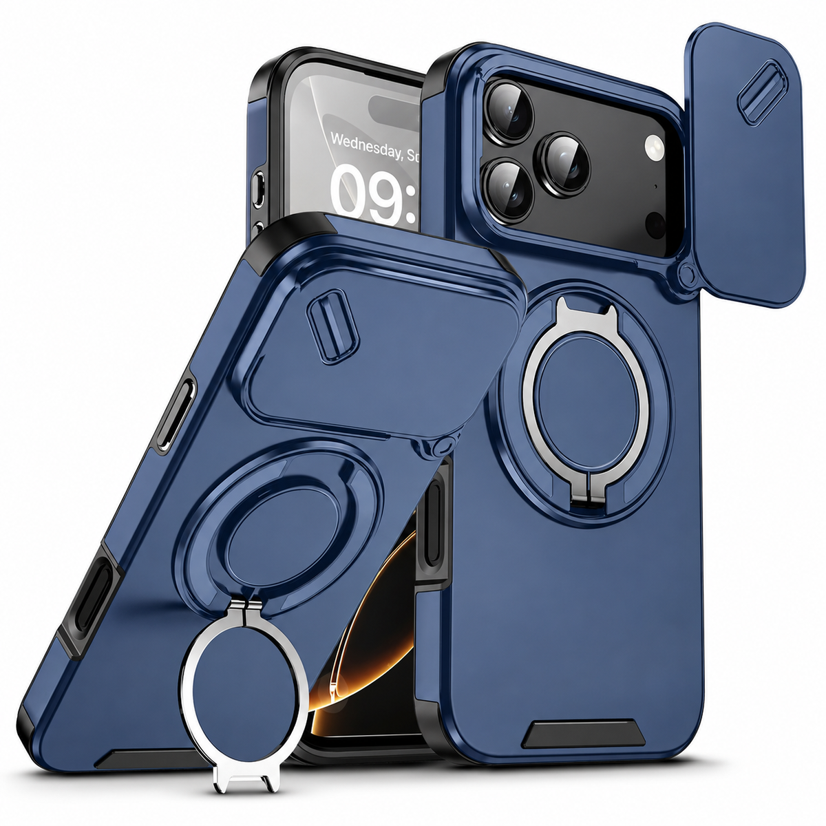 Premium iPhone Case Military Armor Magnetic Ring Cover with 360° Rotating Folding Stand Full Lens Protection Dual-Layer Shockproof Design