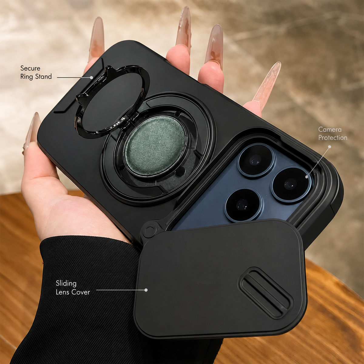 Premium iPhone Case Military Armor Magnetic Ring Cover with 360° Rotating Folding Stand Full Lens Protection Dual-Layer Shockproof Design